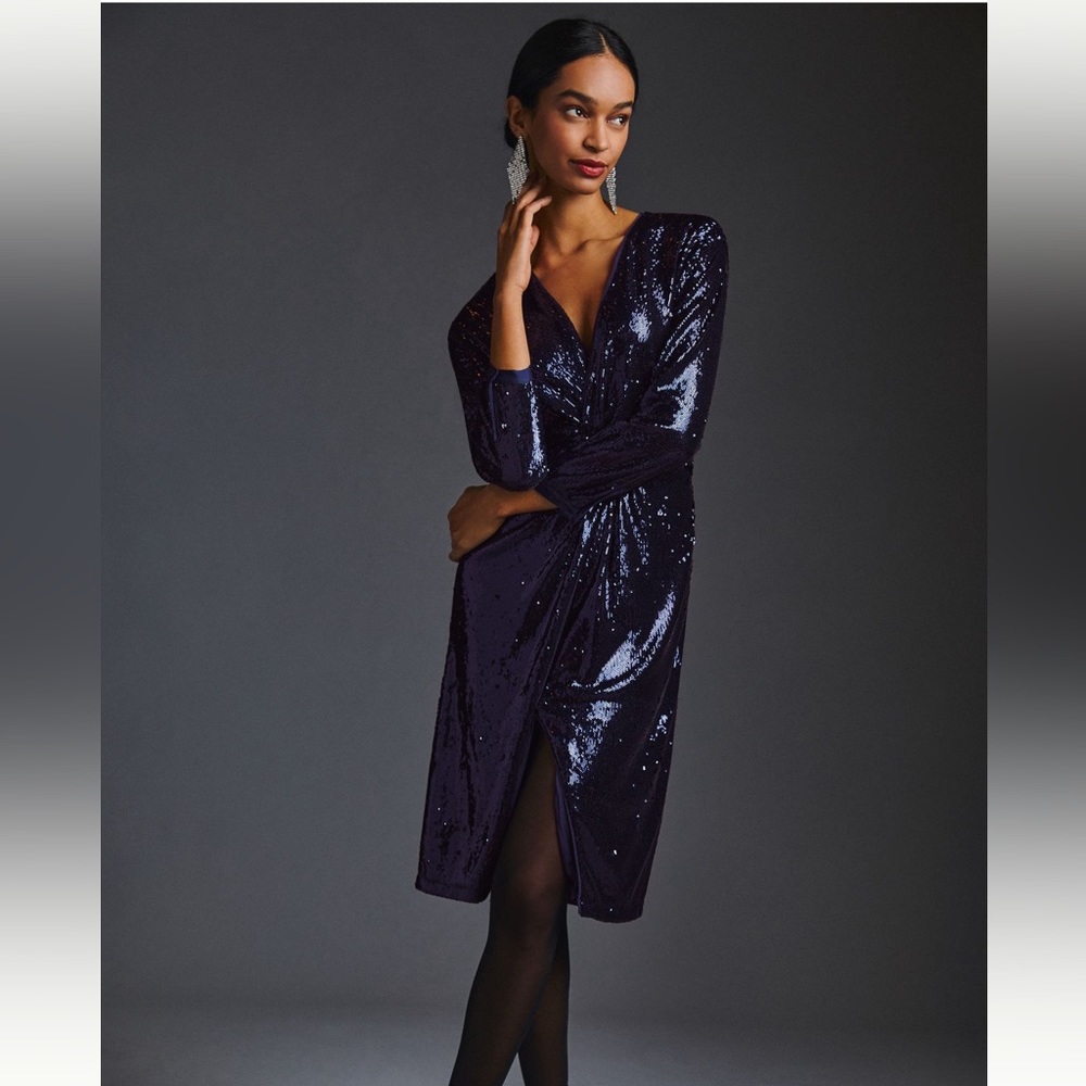 Stunning Anthropologie NWT sequin twist front dress; Sz 4, lined, top rated